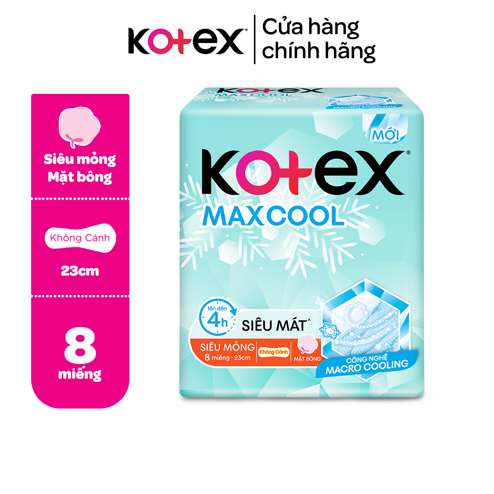 Băng vệ sinh Kotex Max Cool siêu mỏng không cánh 8 miếng