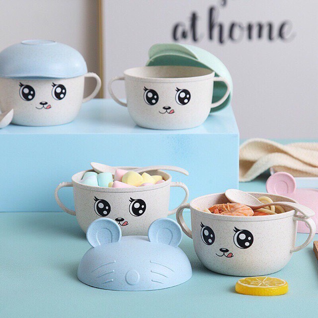Chén Bát Có Nắp Tai Mèo Nhựa Lúa Mạch
