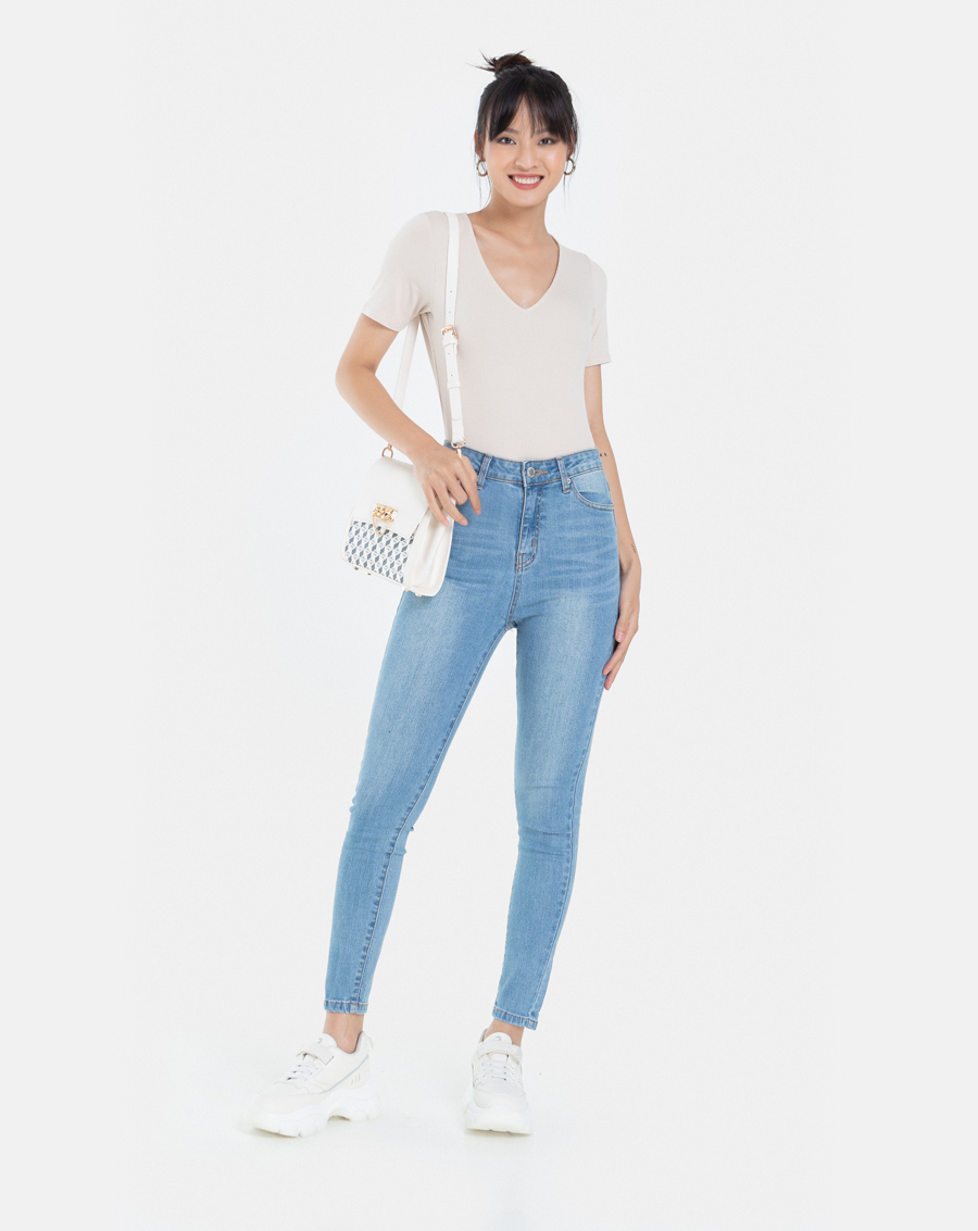 Quần Jean Dài Nữ Thời Trang JUNO Skinny Basic Trơn JNQDA004