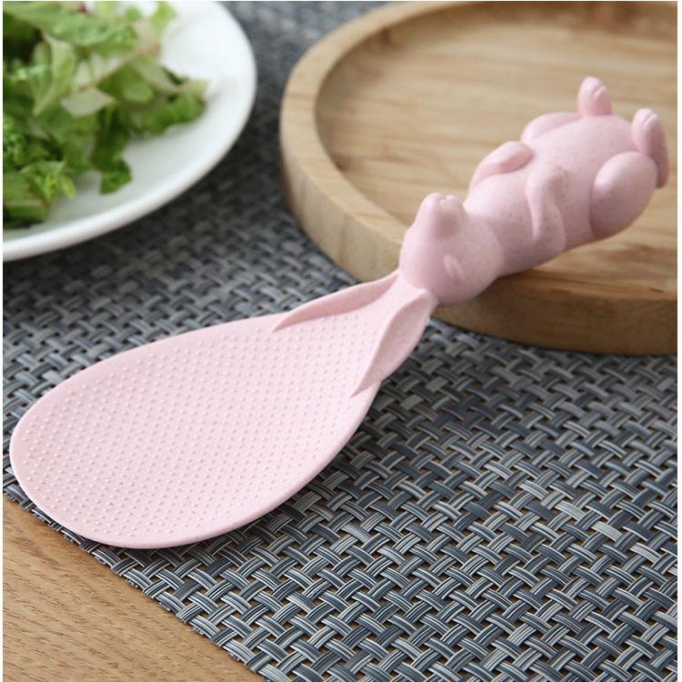 Vá Thìa Xới Cơm Lúa Mạch Hình Thỏ Đứng Dễ Thương Tiện Lợi An Toàn