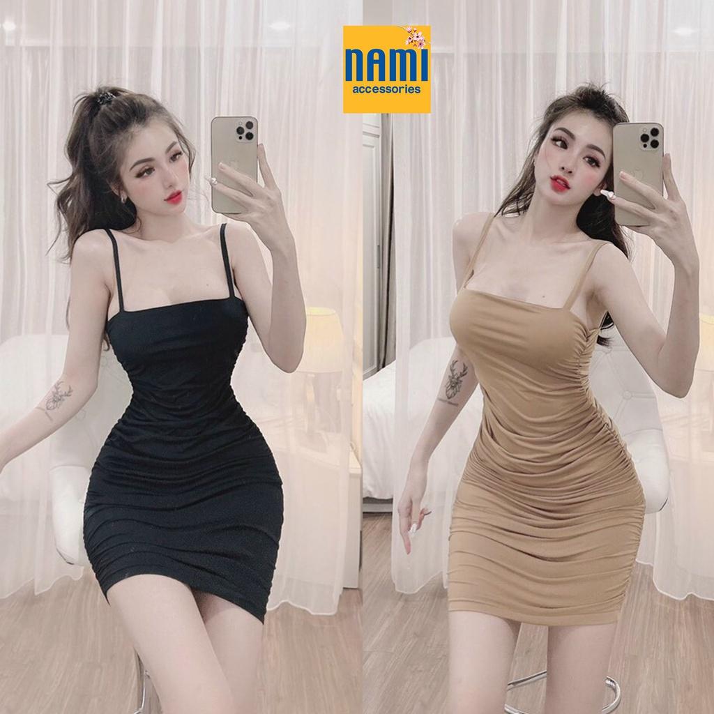 ĐẦM ÔM BODY HAI DÂY NHÚNG THÂN CHUẨN FORM DÁNG QUYẾN RŨ ĐƠN GIẢN - QANU397