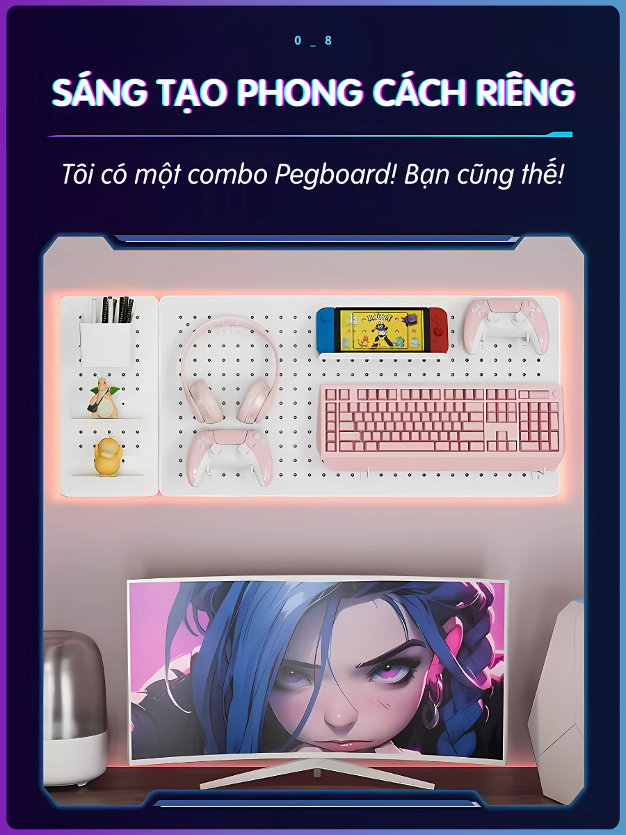 Bảng lỗ Pegboard decor gaming Dola Home để bàn phím, tay cầm chơi game, mô hình anime, setup bàn làm việc gọn gàng phong cách chất - Hàng Việt Nam chính hãng chất lượng cao