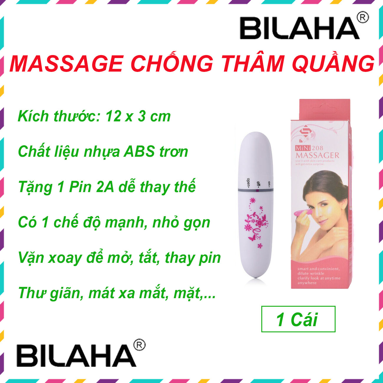 Máy Massage Mắt Chiếc Bút Chống Thâm Quầng, Thư Giãn Mắt Mini 208, Cây Lăn Mặt Chống Bọng Mắt (Hàng Chính Hãng) B16B68