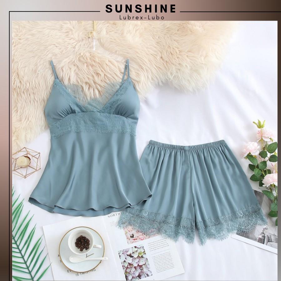 Đồ bộ nữ mặc nhà chất LỤA mềm mại thoáng mát thấm hút mồ hôi Set đồ mặc nhà dễ thương quần cộc áo 2 dây SUNSHINE MNT230