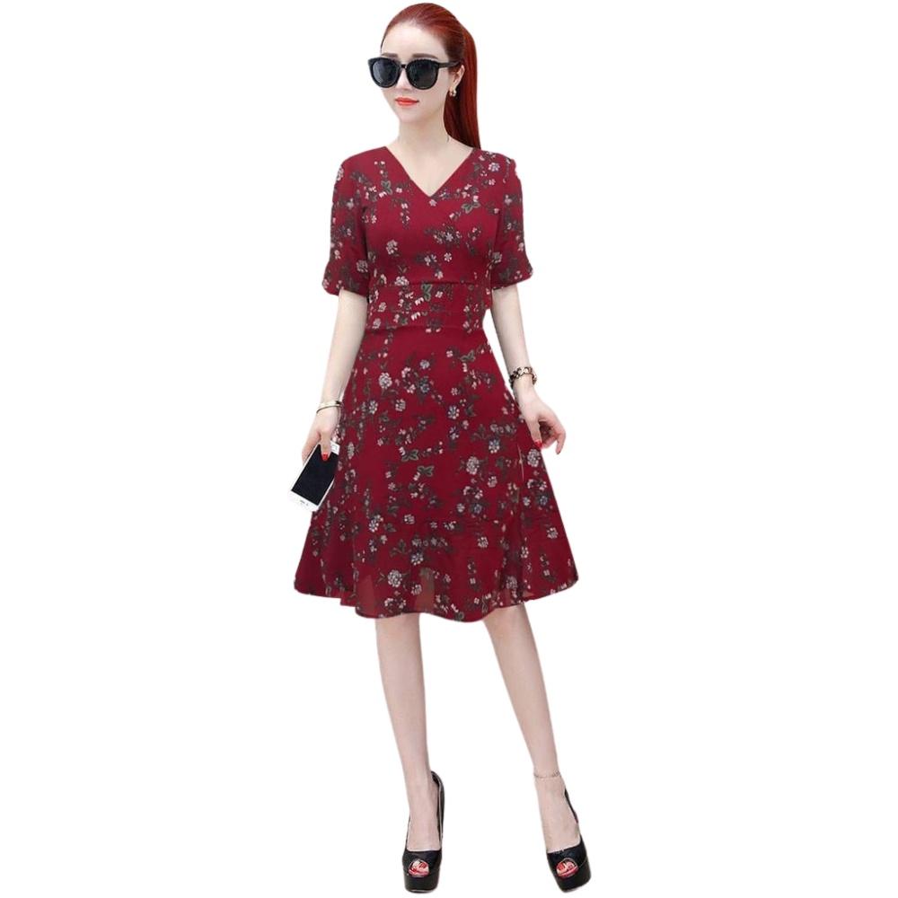 Đầm Váy Nữ Sang Trọng Cổ Chữ V - Hoa Nhỏ