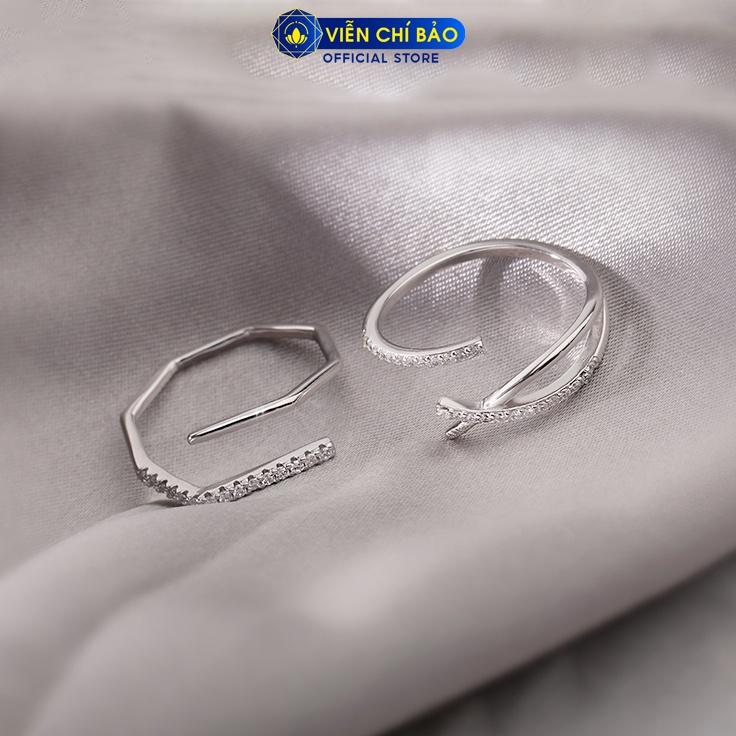 Nhẫn bạc nữ đính đá chéo cá tính chất liệu bạc 925 thời trang phụ kiện trang sức nữ Viễn Chí Bảo N400808 N400753x