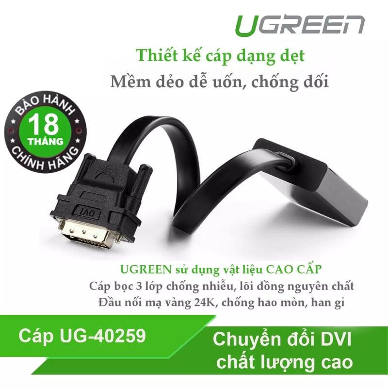 Ugreen UG40259MM108TK 30CM màu Đen Cáp chuyển đổi DVI D 24 + 1 sang VGA cáp dẹt - HÀNG CHÍNH HÃNG