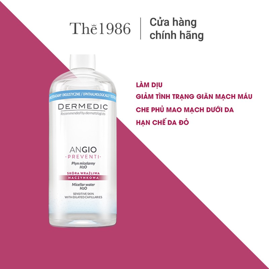 Nước rửa mặt, tẩy trang dành cho da giãn mao mạch Dermedic ANGIO PREVENTI micellar water H2O 500ml