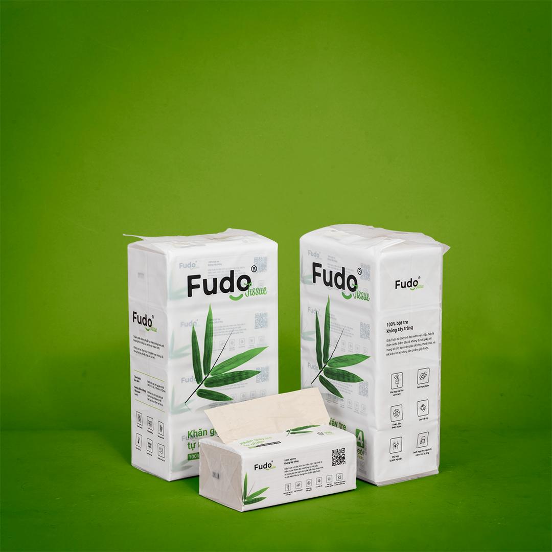 Khăn giấy tre Fudo - Bộ 8 gói giấy ăn (2 túi): 100% bột tre, không tạo mùi, không tẩy trắng