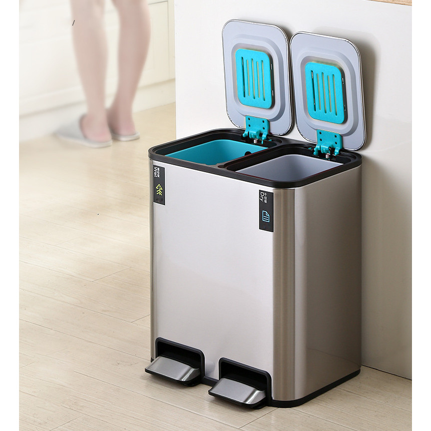 THÙNG RÁC INOX ĐẠP CHÂN 2 NGĂN CAO CẤP H79
