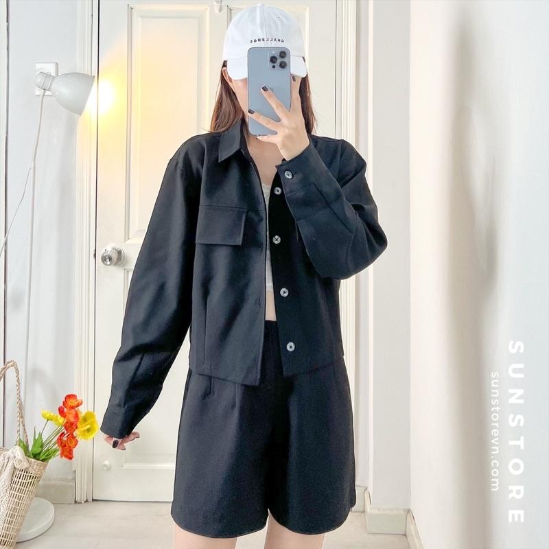 Áo khoác lửng nữ tay dài cổ sơ mi có túi hộp form vừa 4 màu
