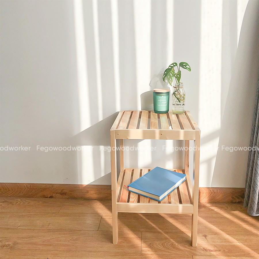 Kệ gỗ tab đầu giường 2 tầng tự lắp ráp / Tủ để đầu giường phòng ngủ/ Giá để đồ Tab gỗ Decor phòng ngủ