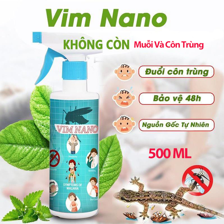 Chai Xịt Đuổi Muỗi, Côn Trùng Vim Nano 500ml Mùi Hương Dễ Chịu Xuất Xứ Thảo Mộc - Xua Đuổi Muỗi, Gián, Côn Trùng