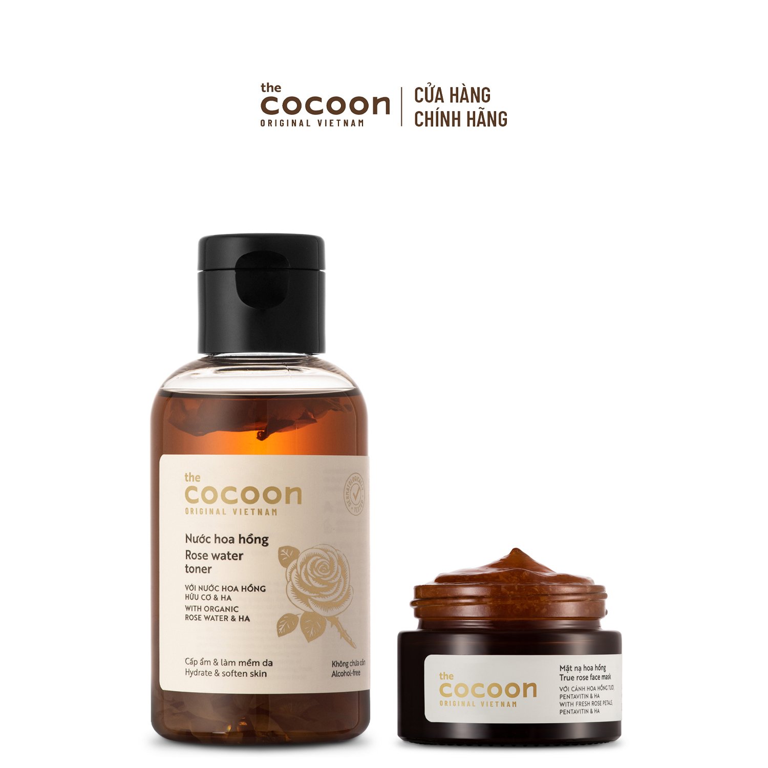 Combo Nước hoa hồng 140ml + Mặt nạ hoa hồng 30ml Cocoon