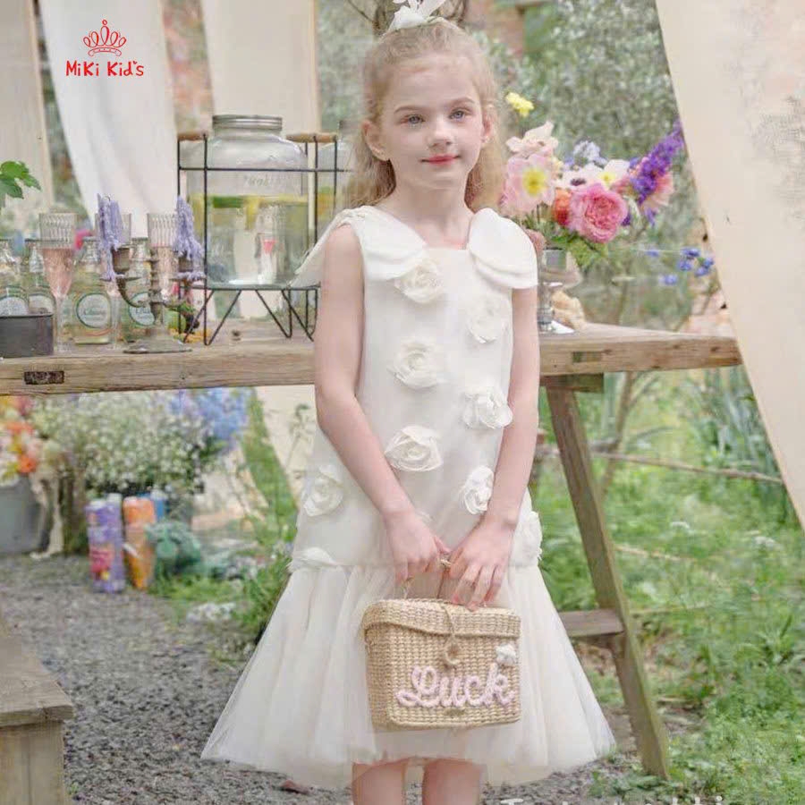 Đầm váy babydoll hai dây hoa mùa hè cho bé gái đi chơi đi học mát từ 12-35kg chất voan mềm mại