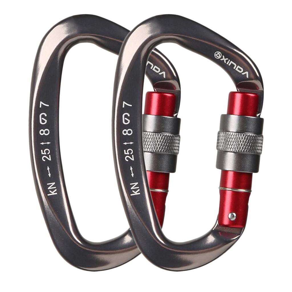 2xMountaineering Climbing Equipment Carabiner Screw Lock 25KN Gun Gray