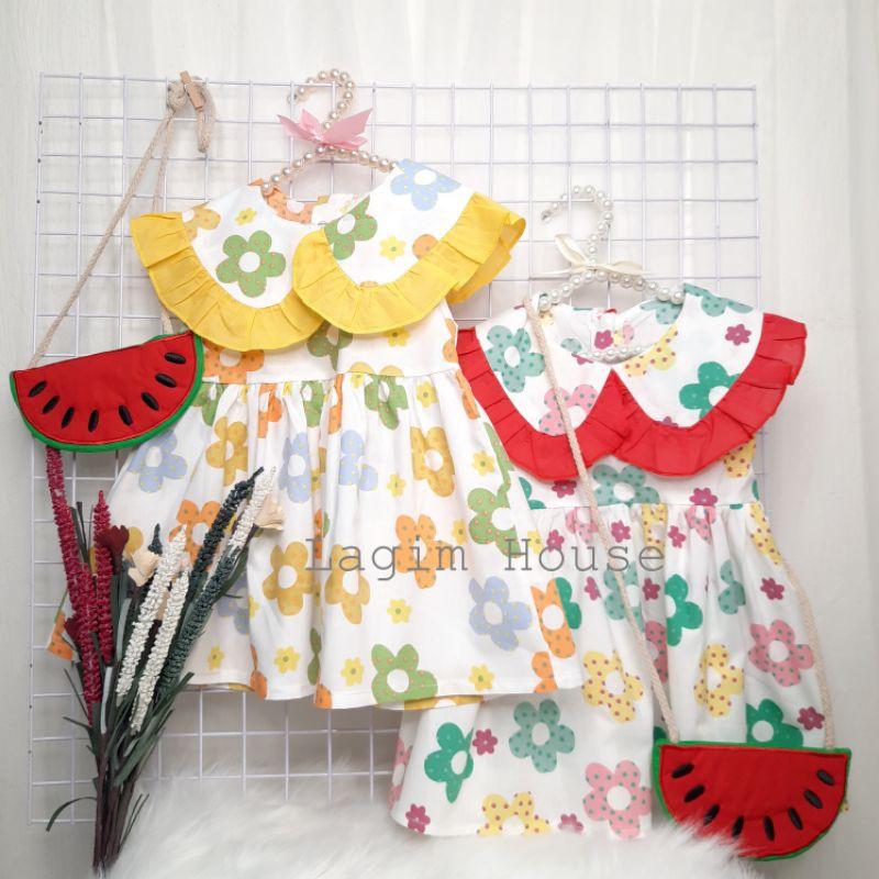 Váy Thô Hoa Kèm Túi Giả Hình Dưa Hấu - Lagim House