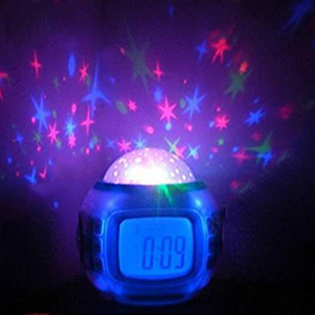 Sky Star Night Light Projector Lamp Kids Bedroom Music Alarm Clock White