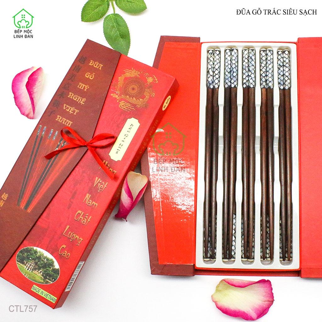 Đũa Gỗ Trắc Tự Nhiên Khảm Xà Cừ Hình Vảy Rồng HAHANCO [CTL757] Bộ 10 Đôi