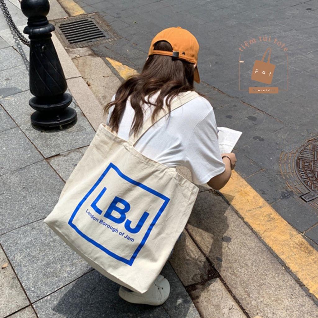 Túi tote đeo vai in hình chữ LBJ đựng vừa A4 TP24 | tiemtuitotebypat
