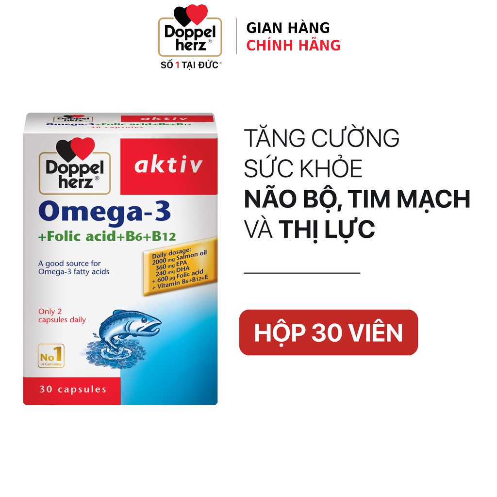 Combo bổ sung vitamin, khoáng chất, bổ não và tim mạch Doppelherz Omega 3 + 02 tuýp sủi A-Z Fizz