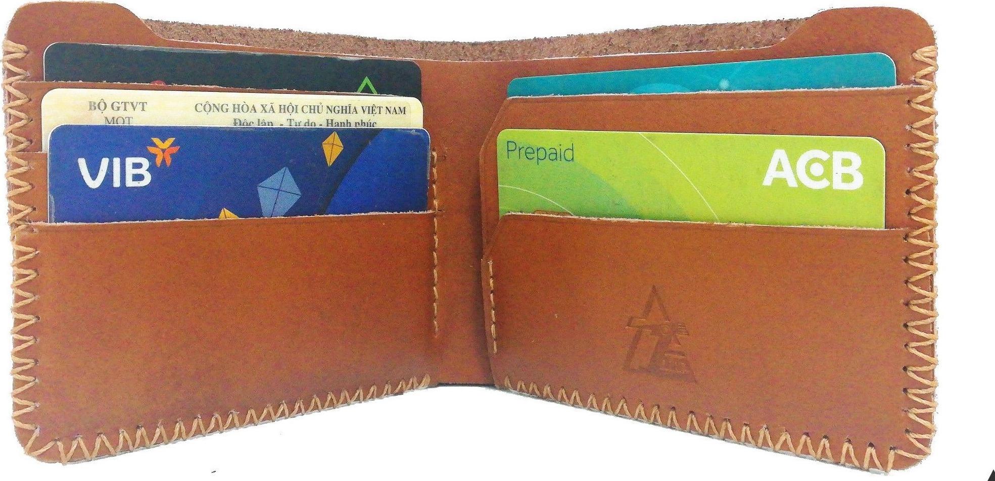 VÍ THỦ CÔNG DA BÒ THẬT 100%- MÀU BÒ DÁNG NGANG