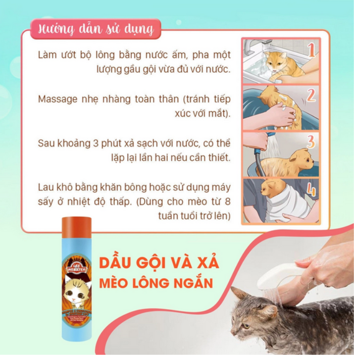 Sữa Tắm Cho Mèo Lông Ngắn / Mèo Lông Dài - Dầu gội và xả Lee&Webster Hàn Quốc -280G