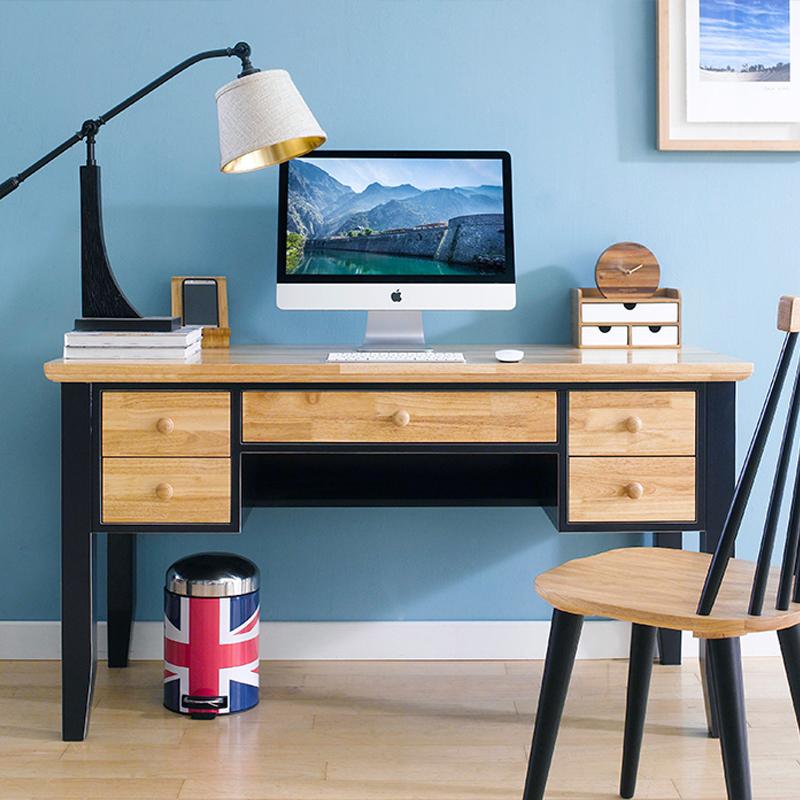 Bàn Làm Việc 5 Ngăn Kéo NB-Blue Gỗ Tự Nhiên Ibie OTDK5NBBR 140 x 60 cm