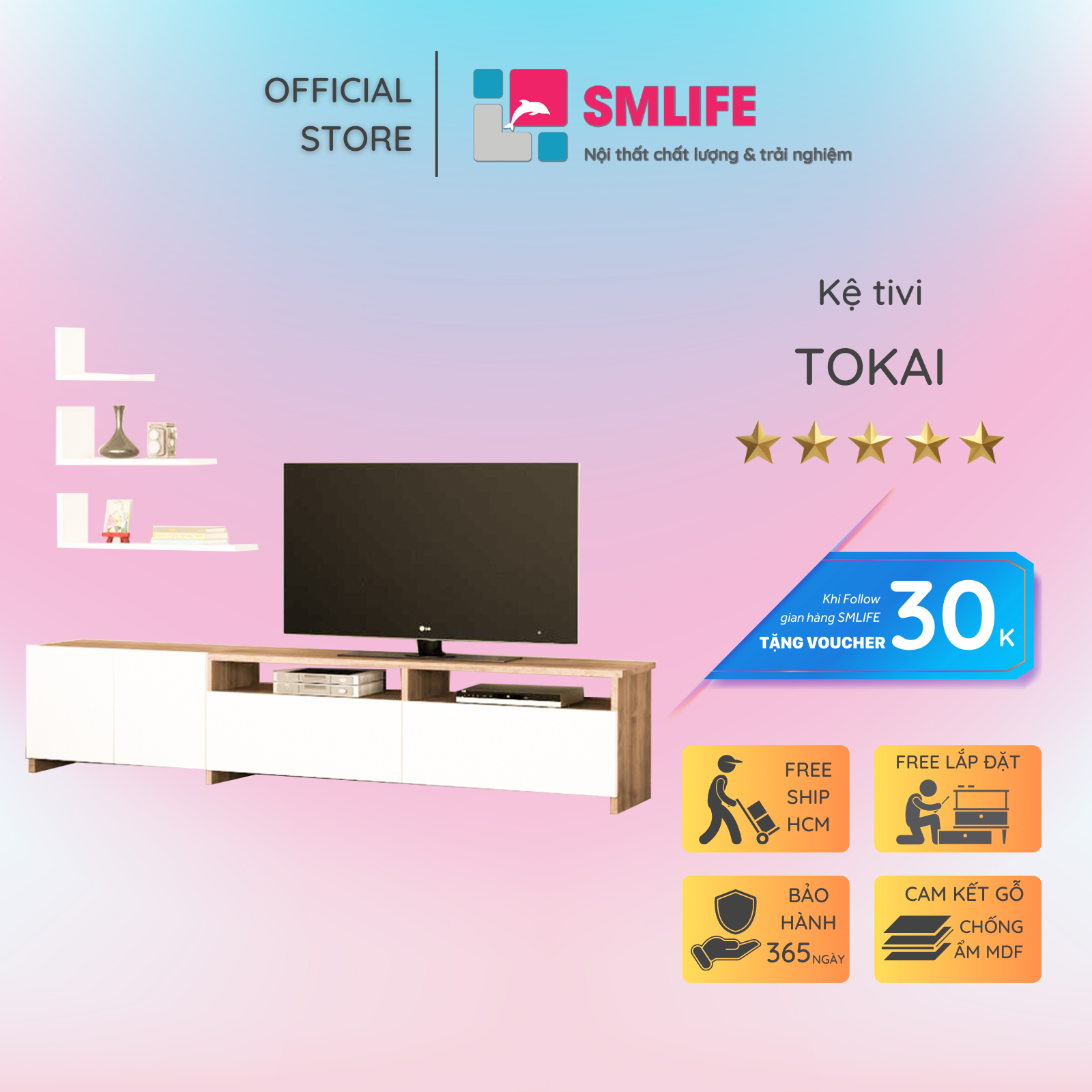 Kệ tivi gỗ hiện đại SMLIFE Tokai | Gỗ MDF dày 17mm chống ẩm | D180xR32xC100cm