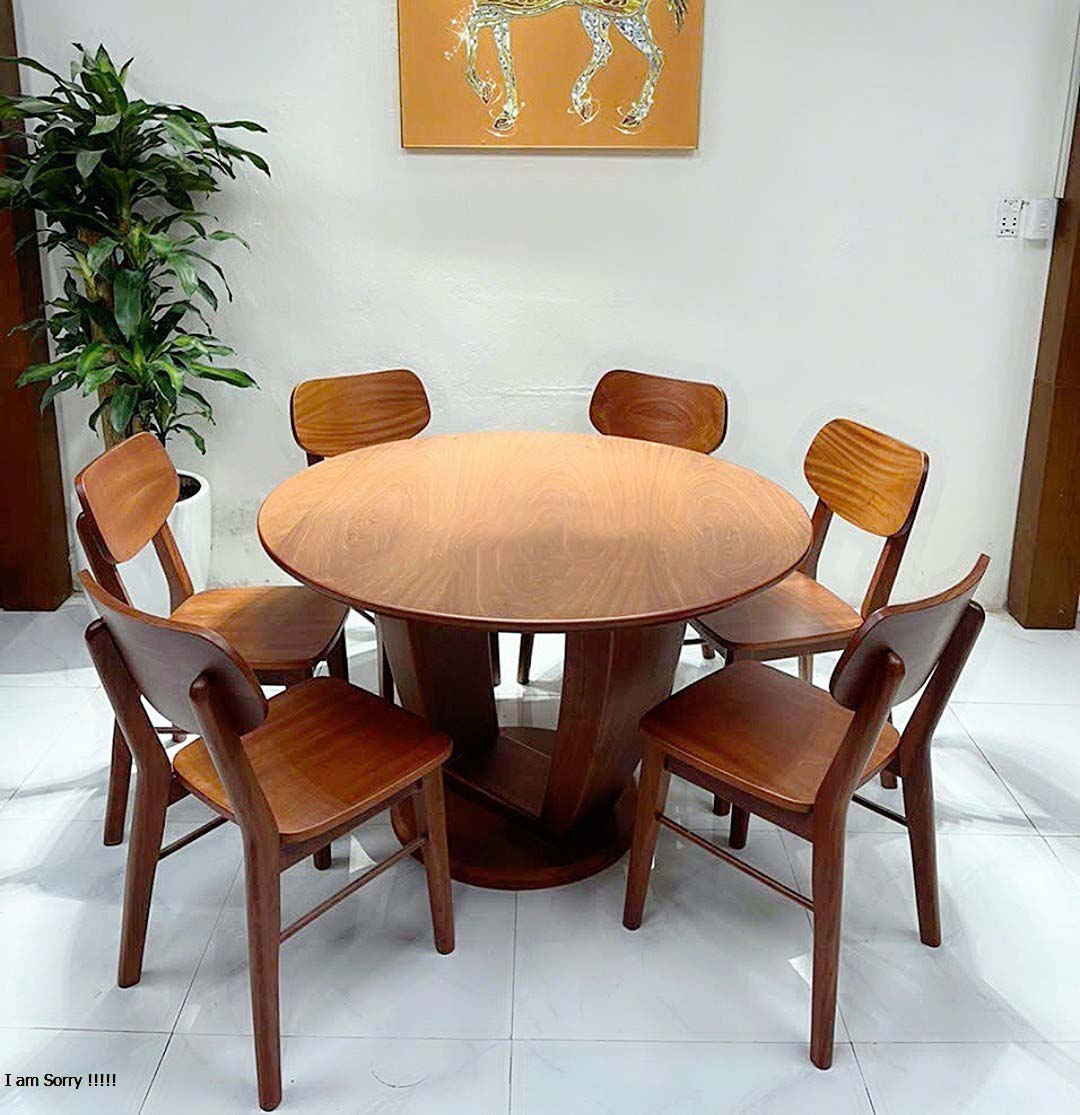 Bộ bàn ghế ăn gỗ xoan đào 6 ghế bàn tròn mẫu mới kích thước bàn 1,2m