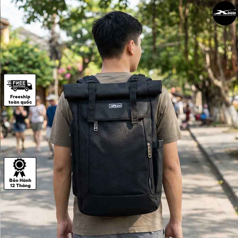 Balo du lịch Xbags Dark Bear 1202 nắp cuộn màu đen