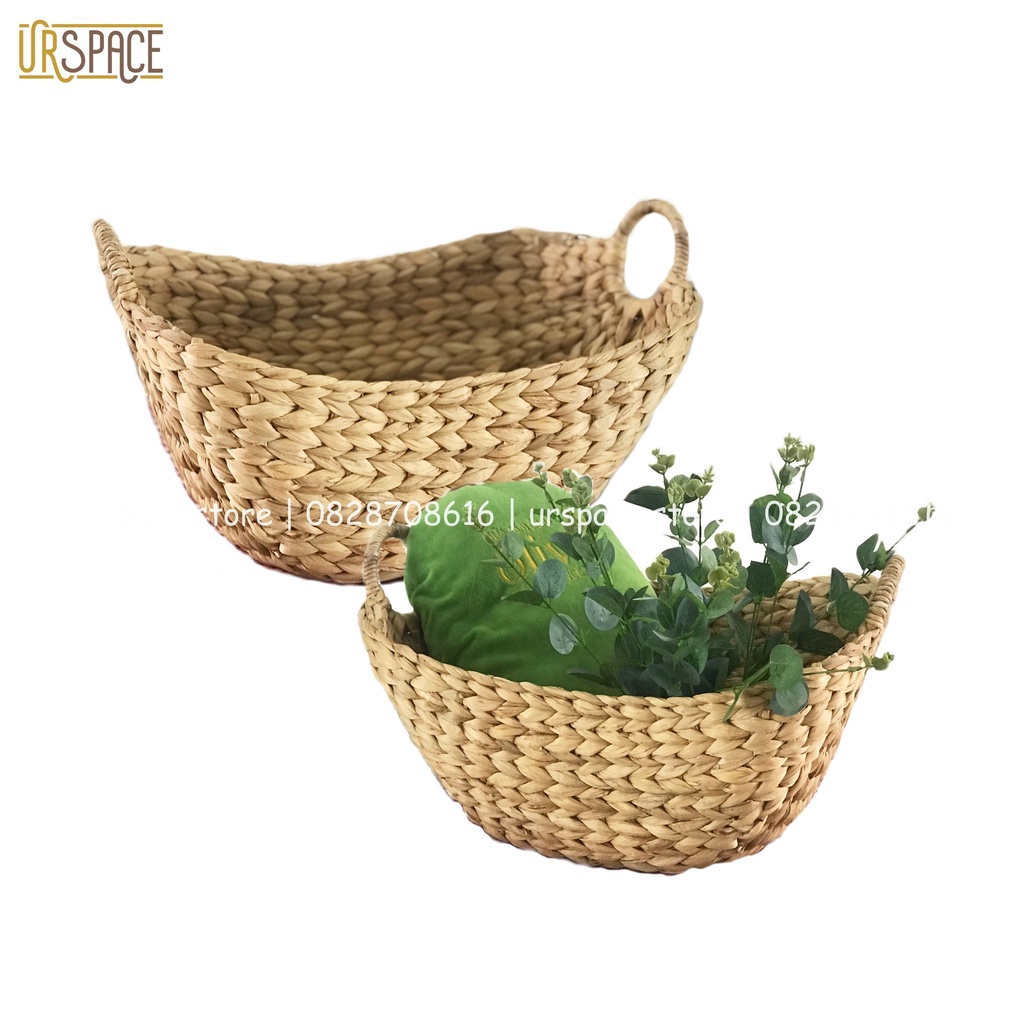 Giỏ cói URSPACE đựng quần áo, khăn lông, quà tặng hình thuyền có quai cầm trang trí decor / HYACINTH BOAT BASKET