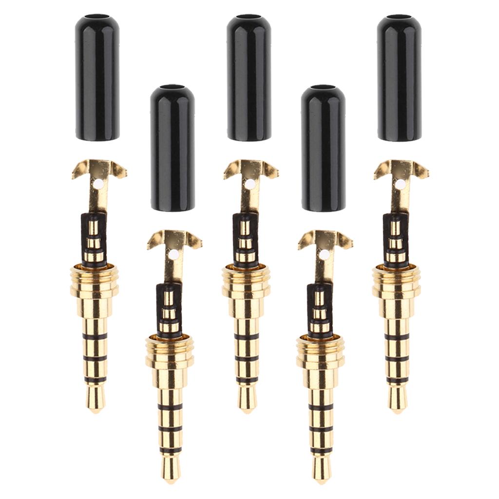 5 Pcs 1/8'' 3.5mm Plug Audio Jack Connector Gold-Plated Metal Earphone Adapter for DIY Stereo Headset Earphone Replacement for Repair Headphone