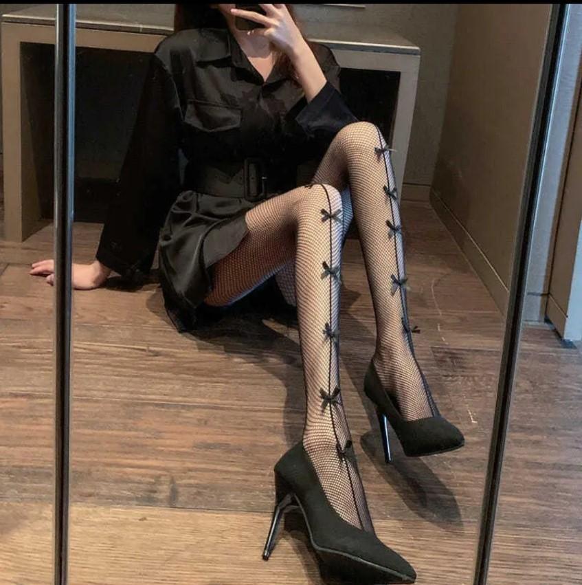 Quần tất lưới, vớ quần lưới đính nơ phong cách, sangtrọng, quyếnrũ, hàng Hot..trend Nữ đen Women Áo Bra