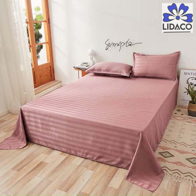 Bộ Ga Gối Cotton Kẻ 3F Lidaco Chuyên Dụng Cho Homestay, Khách Sạn Nhiều Mẫu Lựa Chọn - Hồng - 1M8X2M - Nệm Dưới 15Cm