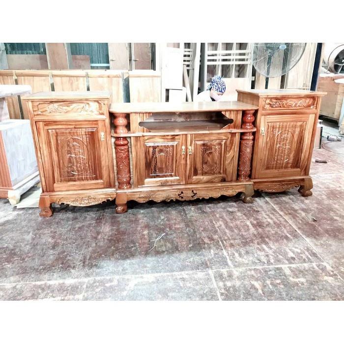 Kệ tivi gỗ hương xám kiểu cột nho từ 2m đến 2m4