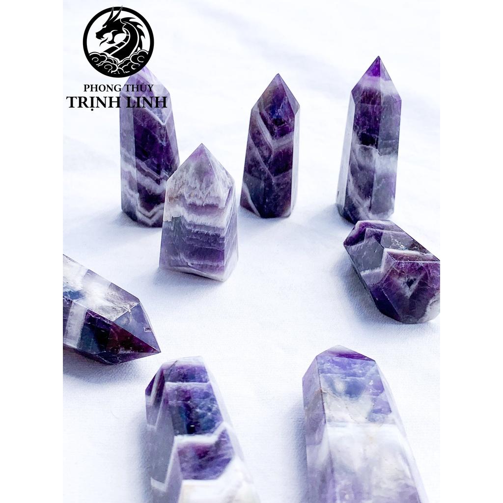 Trụ đá thanh tẩy T.A TÍM ĐẬM dùng trong Tarot, reiki, thiền định,yoga cân bằng, phong thủy