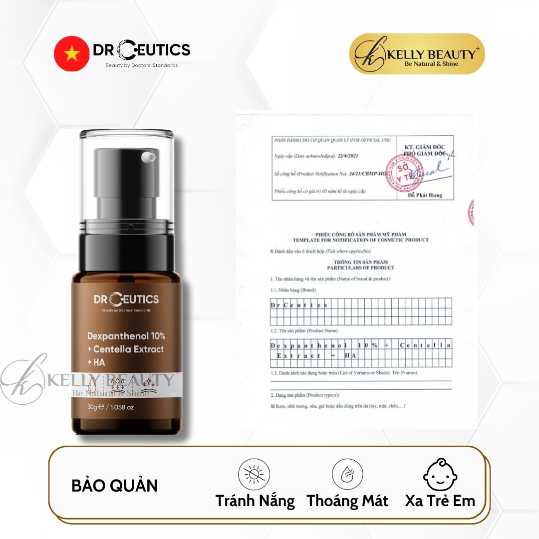 Serum Vitamin B5 10% DrCeutics - Cấp Ẩm và Phục Hồi Da - Dexpanthenol 10% + Centella Extract + HA | Kelly Beauty