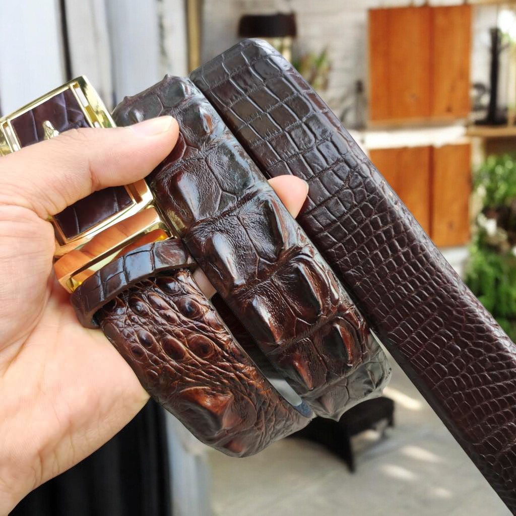 Thắt Lưng Gù Gai Cá Sấu Rất Đẹp TS103A (mặt vàng)