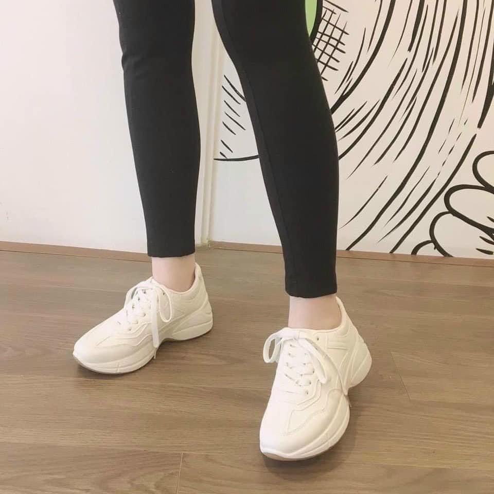 Giày Sneakers Nữ Da Mềm Độn Đế Tăng Chiều Cao 5cm Trắng Kem G19