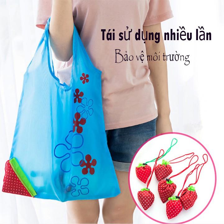 COMBO 20 TÚI GẤP GỌN ĐI CHỢ HÌNH QUẢ DÂU SIÊU DỄ THƯƠNG 00288
