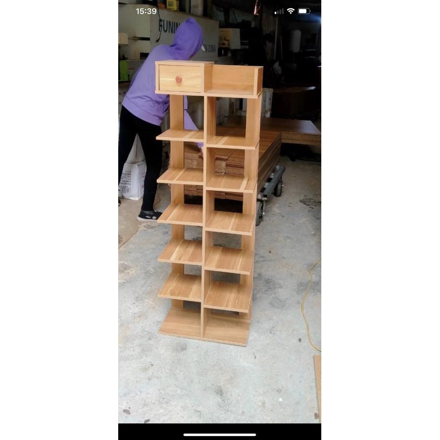 KỆ ĐỂ GIÀY DÉP GỖ 7 TẦNG CÓ NGĂN TỦ PHỤ
