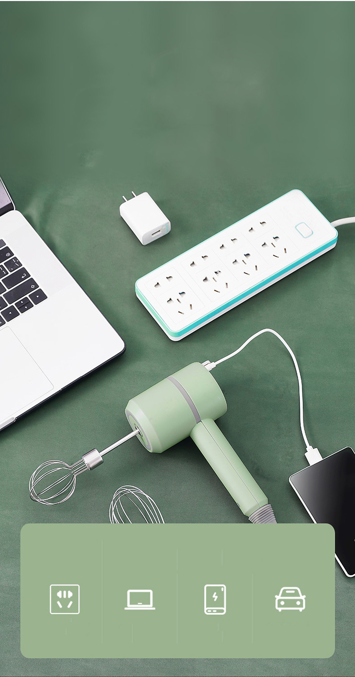 Máy Đánh Trứng Cầm Tay Cao Cấp Sạc USB Nhỏ Gọn, Tốc Độ Đánh Nhanh, Nhiều Màu Sắc Lựa Chọn - Hàng Chính Hãng