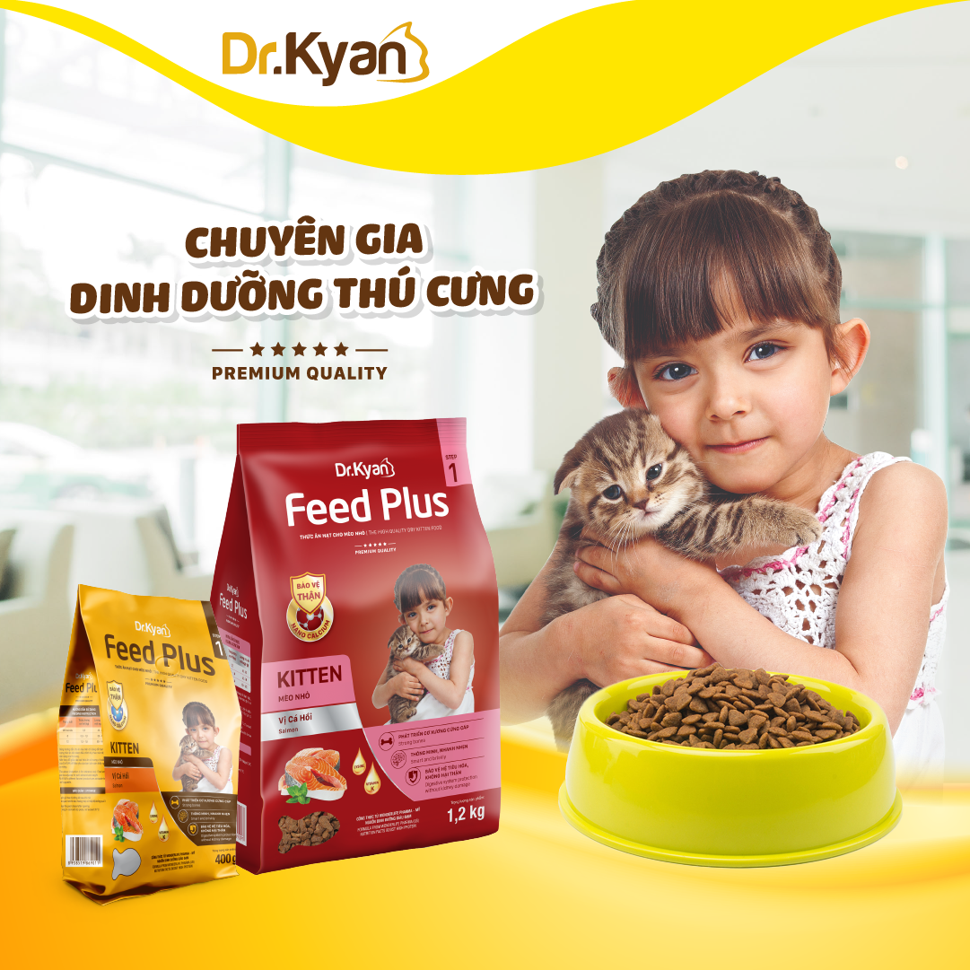 Dr.Kyan - Thức ăn hạt cho mèo nhỏ Feed Plus - Kitten 1,2Kg - Vị cá hồi