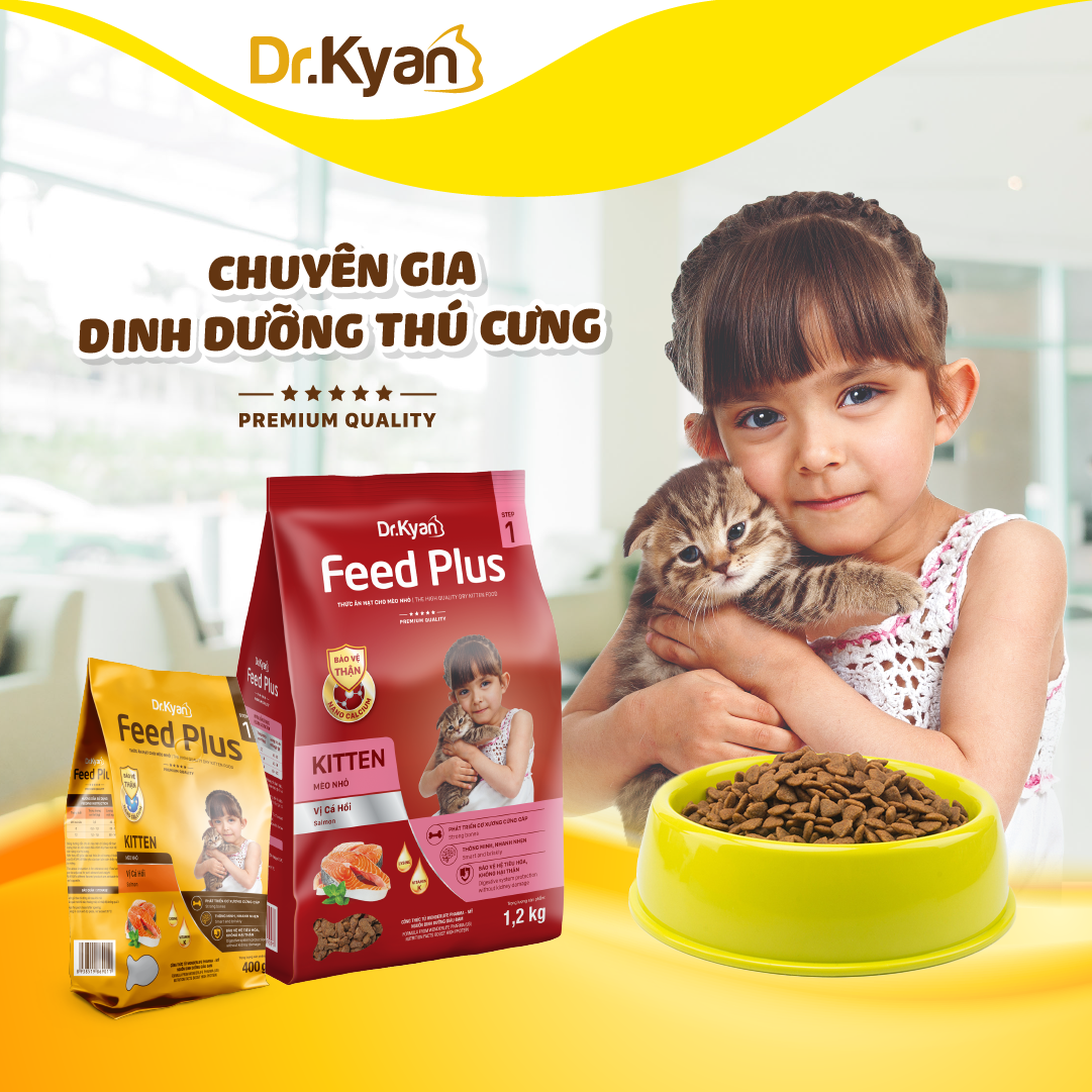 Dr.Kyan - Thức ăn hạt cho mèo nhỏ Feed Plus - Kitten 400g - Vị cá hồi