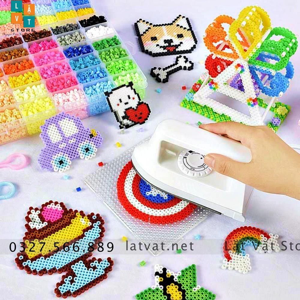 Bộ 2400 hạt nhựa gồm 24 màu và dụng cụ cơ bản, hama beads, perler bead, hạt đậu thần kì, đồ chơi trí tuệ