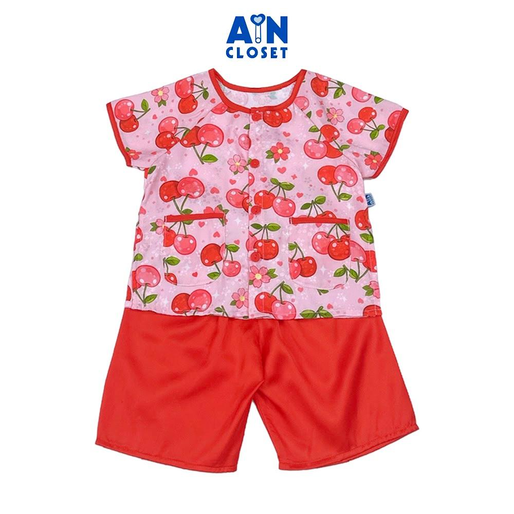 Bộ quần áo Bà Ba Lửng bé gái họa tiết Cherry Lụa Đỏ miệt vườn - AICDBGLUNBJE - AIN Closet