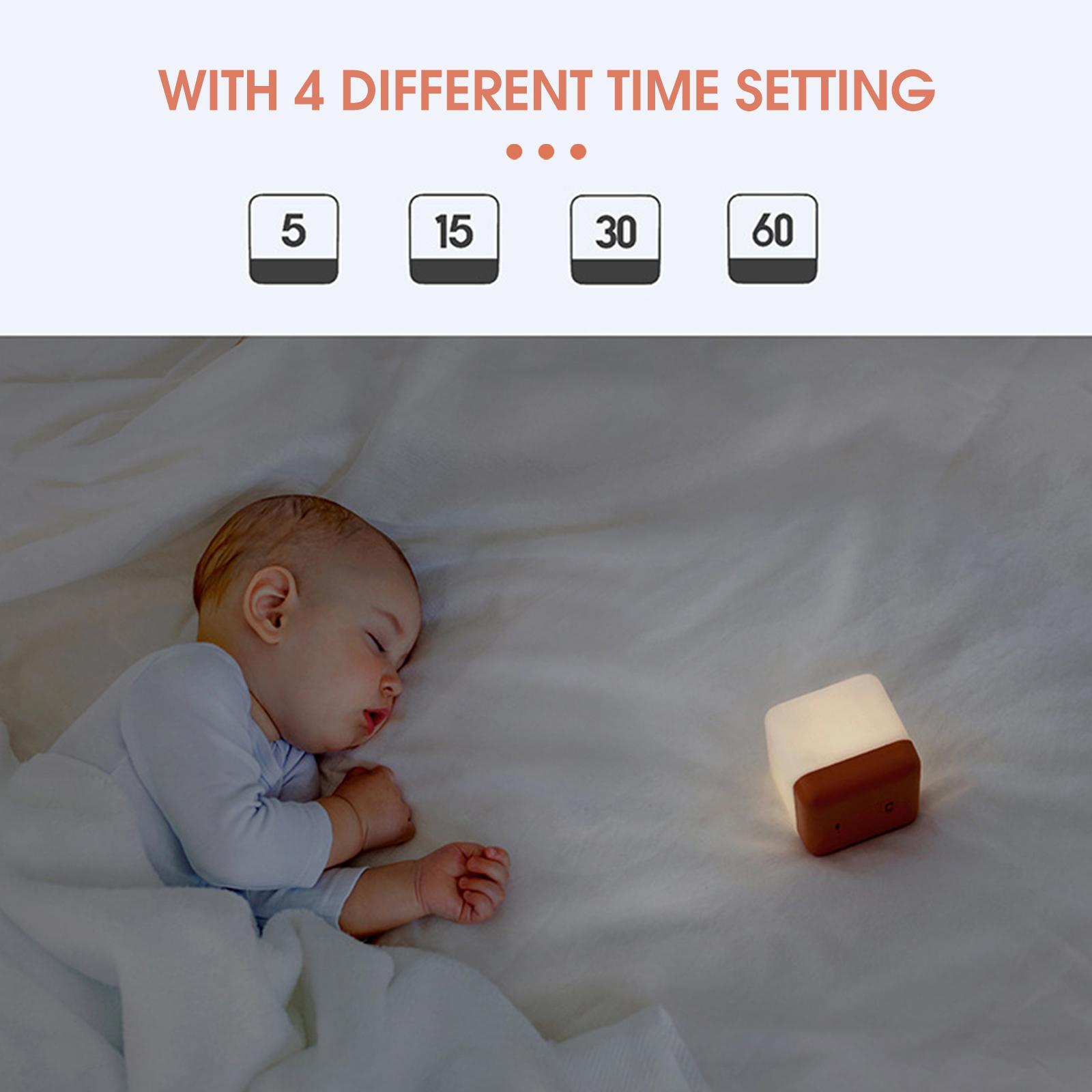 Flip Nightlight Timer Cube Shaped Rechargeable Night Lamp 2 Light Brightness Decorative Beside Lamp USB Rechargeable