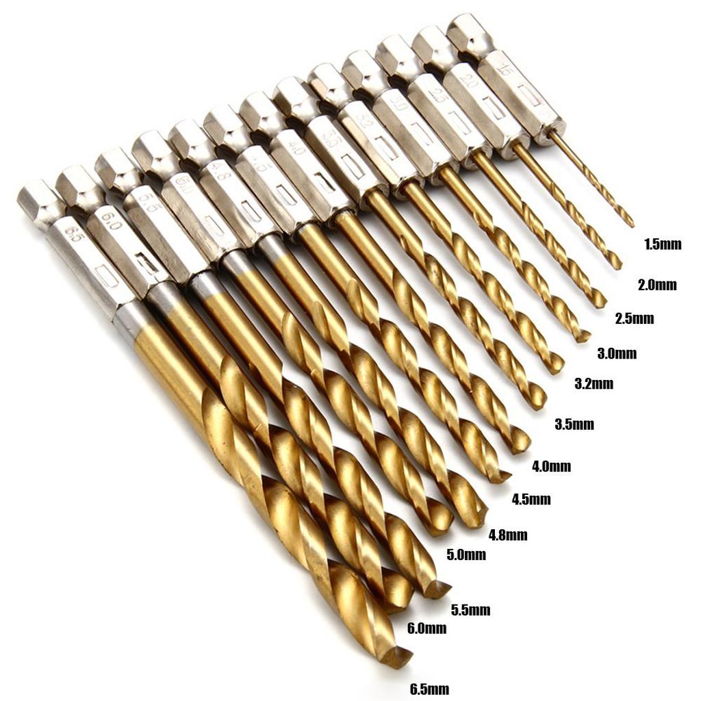 13Pcs High Speed Drill Bit Set HSS Steel Hex Shank 1.5-6.5mm Random Color