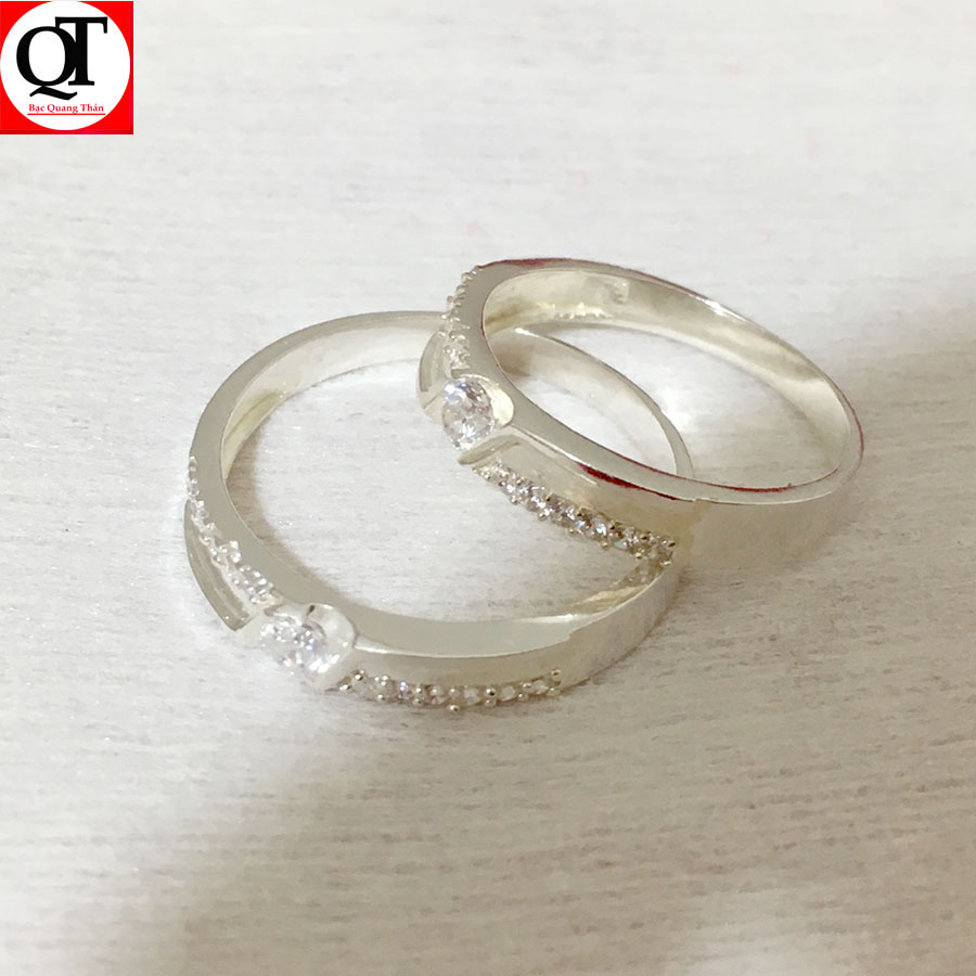 Nhẫn Cặp | Nhẫn Đôi Nam Nữ chất liệu bạc thật đính đá cao cấp trang sức Bạc Quang Thản - QTND1